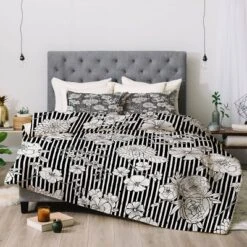Ninola Design Flowers And Stripes Comforter Set - Deny Designs