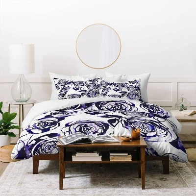 Holly Sharpe Inky Roses Duvet Cover Set Purple - Deny Designs 4 Holly Sharpe Inky Roses Duvet Cover Set Purple - Deny Designs - Image 2
