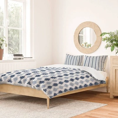 Woven Aztec Little Arrow Design Co Duvet Cover Set Blue/White - Deny Designs 3 Woven Aztec Little Arrow Design Co Duvet Cover Set Blue/White - Deny Designs