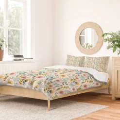 Ditsy Floral Field Pimlada Phuapradit Duvet Cover Set Pink/Yellow/Green - Deny Designs