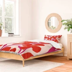 Deny Designs Maritza Lisa Red And Pink Floral Pattern Duvet Set
