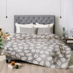 Queen/Full Bianca Green Leafy Comforter Set Gray - Deny Designs -Deny Designs Shop GUEST 8348db26 3e9a 45db 8688 5eed8d0f3819
