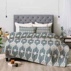 King Heather Dutton West End Midnight Geometric Comforter Set Beige - Deny Designs