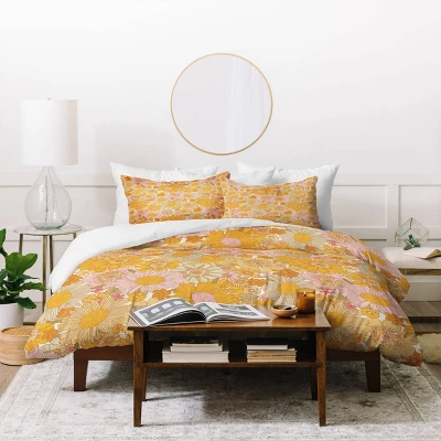 Deny Designs Iveta Abolina Retro Florals Duvet Cover Bedding Set Orange 5 Deny Designs Iveta Abolina Retro Florals Duvet Cover Bedding Set Orange - Image 3