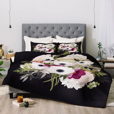 Iveta Abolina Antoinette Floral Comforter Set Black/Pink - Deny Designs 4 Iveta Abolina Antoinette Floral Comforter Set Black/Pink - Deny Designs - Image 2