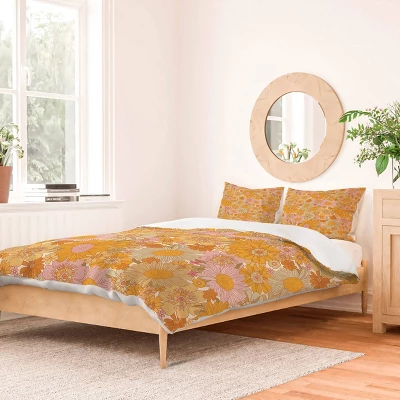 Deny Designs Iveta Abolina Retro Florals Duvet Cover Bedding Set Orange 3 Deny Designs Iveta Abolina Retro Florals Duvet Cover Bedding Set Orange